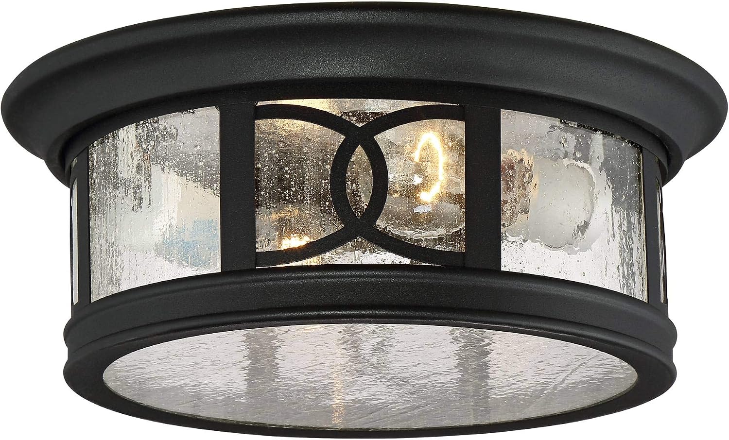 John Timberland Capistrano Mission Flush-Mount Outdoor Ceiling Light Fixture Black 12' Seedy Glass Damp Rated for Exterior House Porch Patio Outside Deck Garage Front Door Garden Home Gazebo