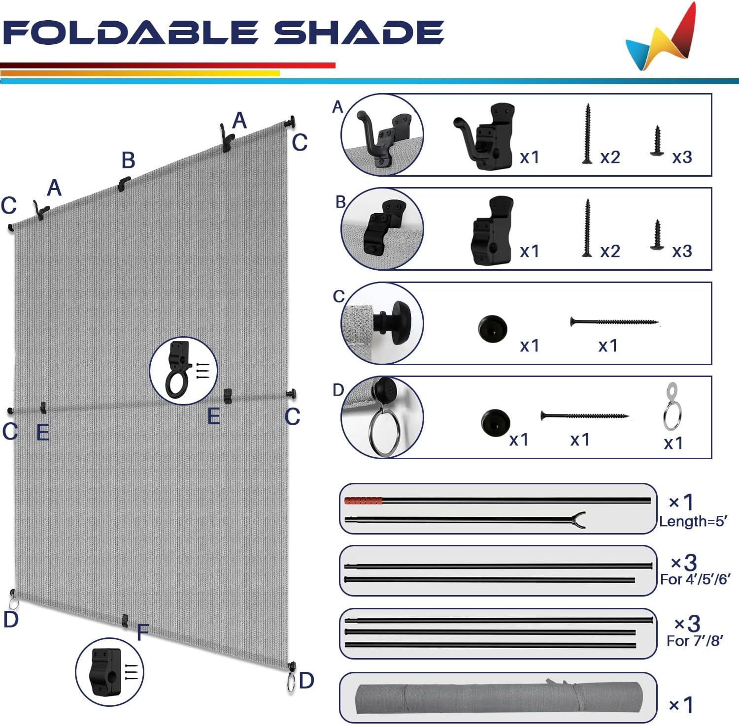 Windscreen4less 8'W x 12'H Outdoor Roll Up Foldable Shade Fabric UV Blockage Roller Shade for Deck Pergola Yard Gazebo Patio (Gray)