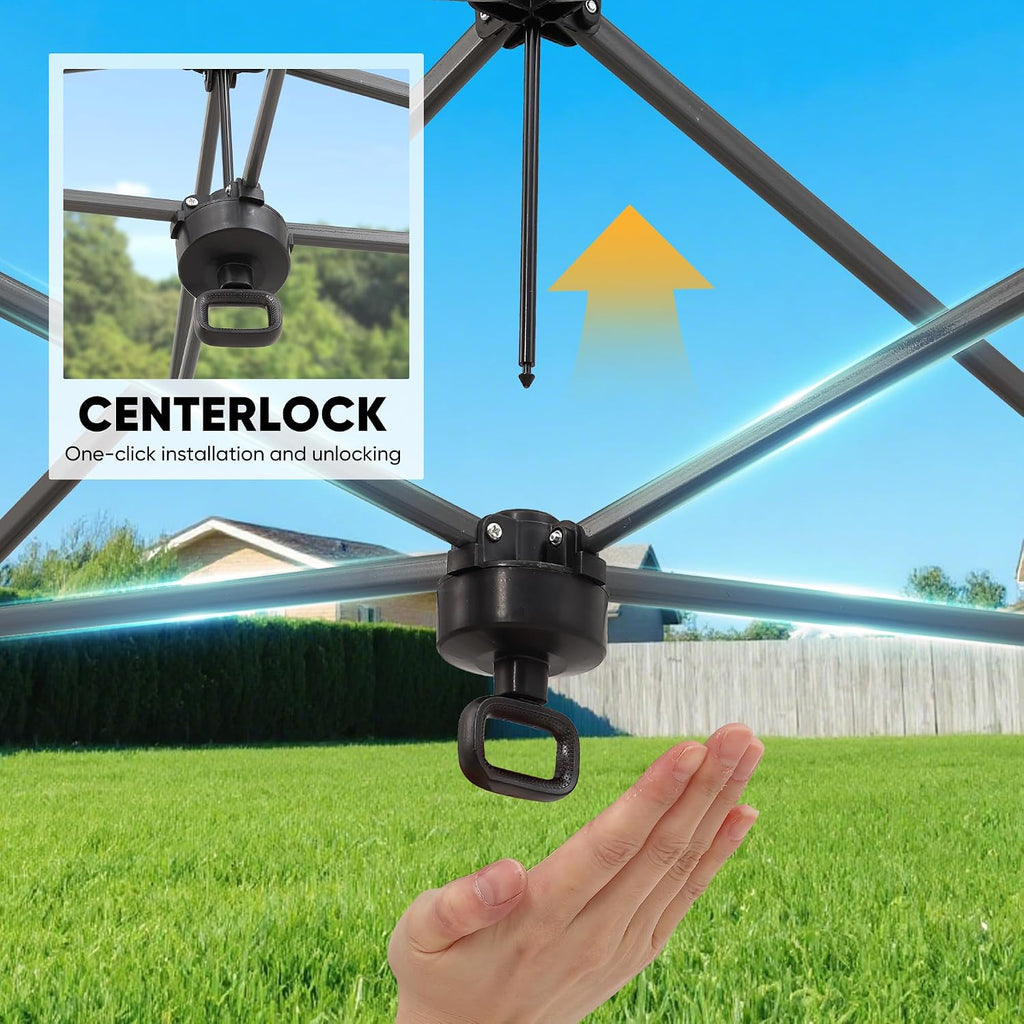 GDY 12x12 Pop Up Canopy Patio Carpas, One Push Set up with Central Lock Canopy with Wheeled Carry Bag, Included 4 Sandbaogs,8 Stakes and 4 Ropes, Black