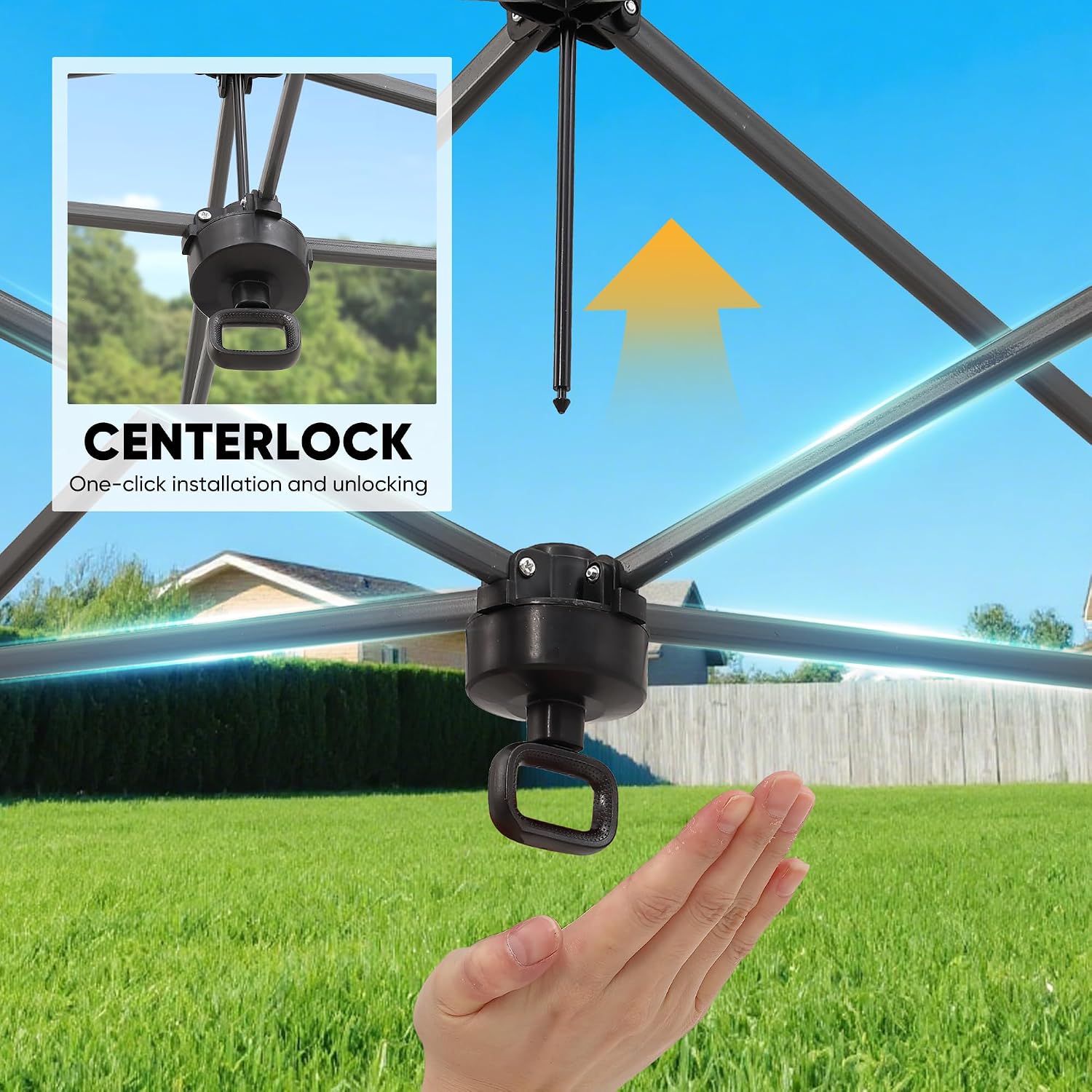 GDY 12x12 Pop Up Canopy Patio Carpas, One Push Set up with Central Lock Canopy with Wheeled Carry Bag, Included 4 Sandbaogs,8 Stakes and 4 Ropes, Black