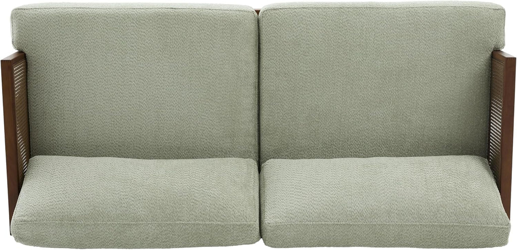 Christopher Knight Home Emir Modern 3 Seater Sofa Couch, Wooden Home Sofa Living Room, Spacious Seating for Bedroom, Home Office, Comfy Cloud Couch, Walnut + Light Green