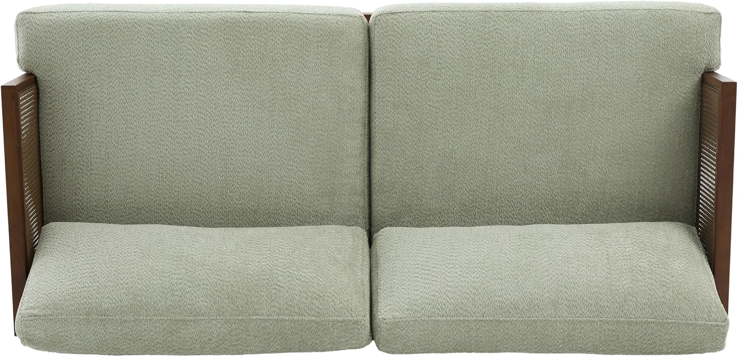 Christopher Knight Home Emir Modern 3 Seater Sofa Couch, Wooden Home Sofa Living Room, Spacious Seating for Bedroom, Home Office, Comfy Cloud Couch, Walnut + Light Green