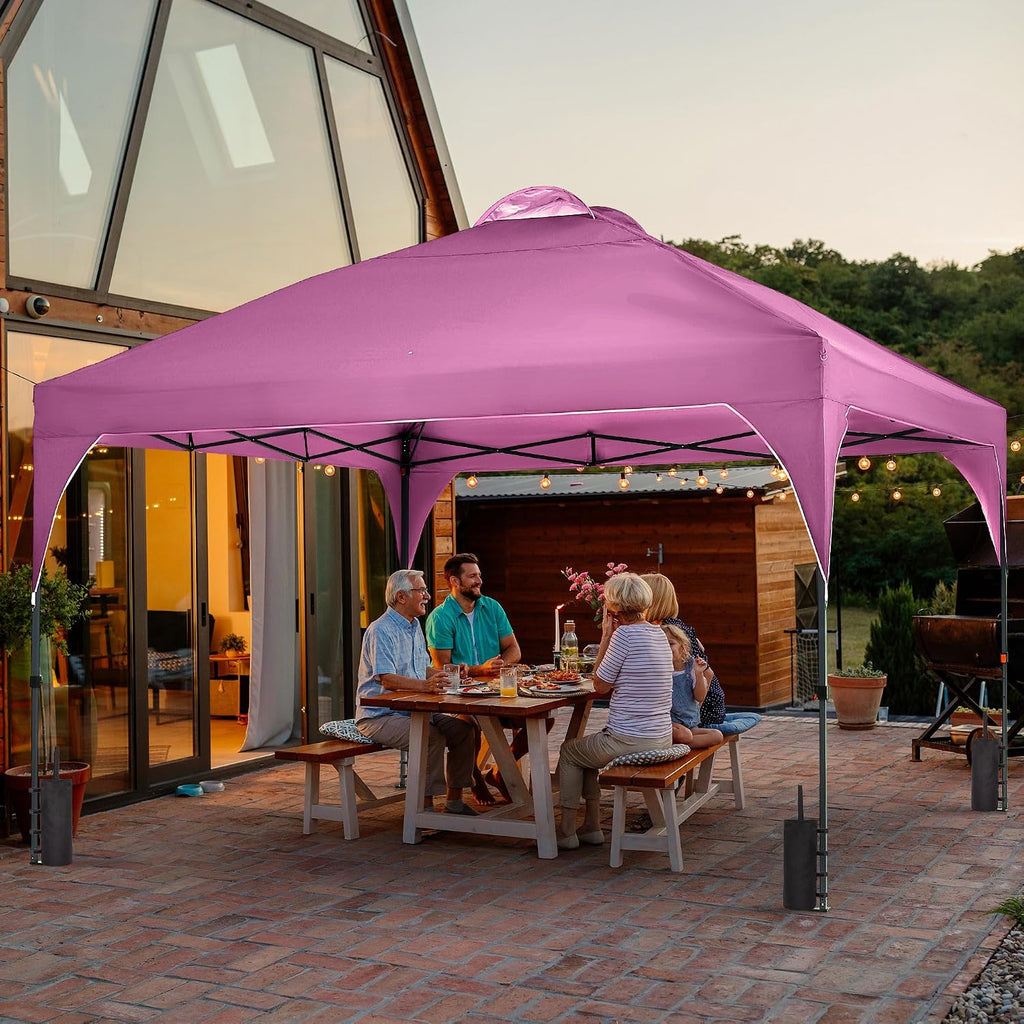 12'x12'FT Pop Up Canopy, Easy-Setup Gazebo, Outdoor Awning with 3-Adjustable Heights for Beach, Parties, Camping, Pink.