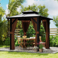 8' x 8' Double Roof Gazebo with Polycarbonate Panels – Sturdy Aluminum Frame, Outdoor Pavilion with Curtains for Patio, Garden & Backyard