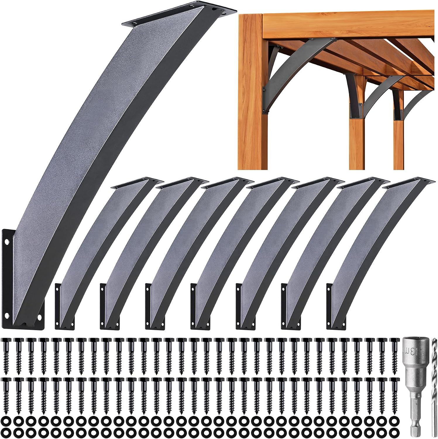 Heavy Duty 45 Degree Angle Support Bracket 2'×4' (Actual: 1.5'×3.2') Wood Beam Support Hardware Degree Post Bracket for Gazebos Pagola Porches 8Pcs