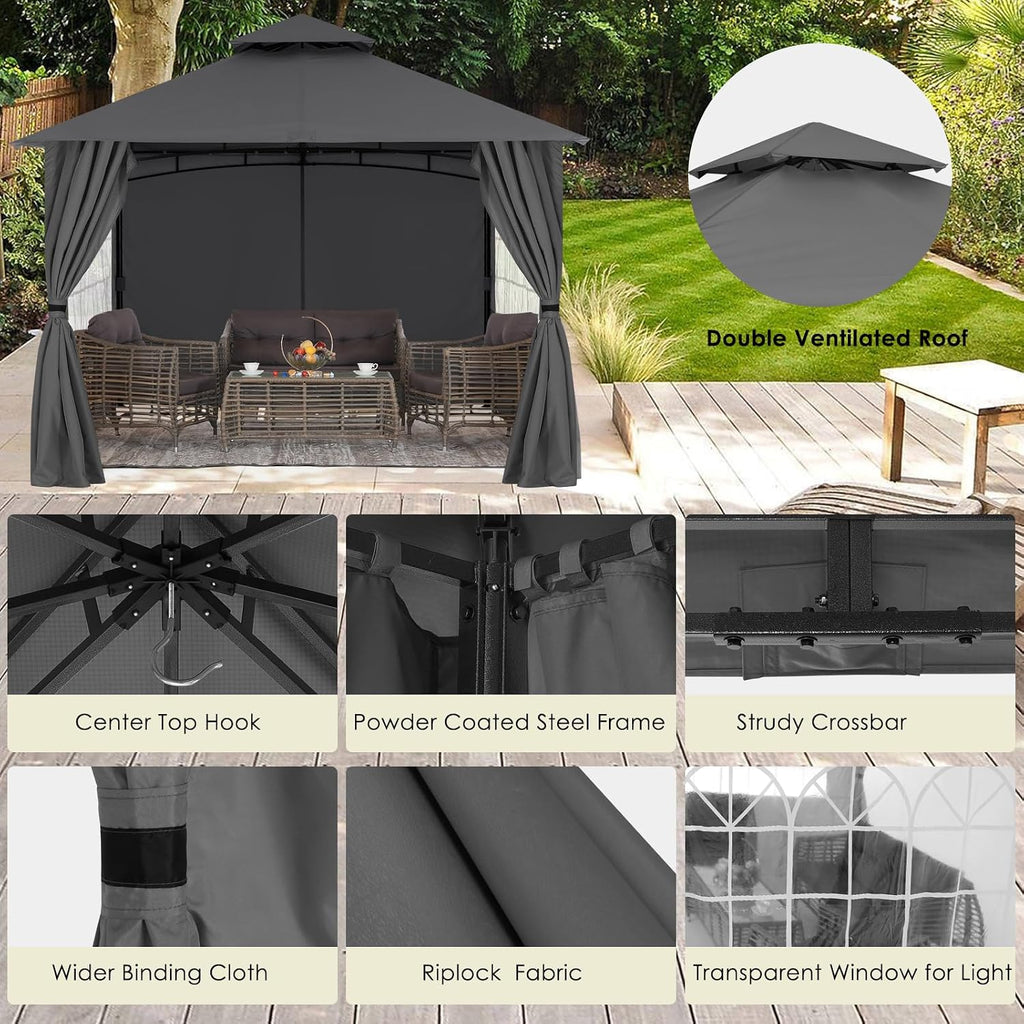 MASTERCANOPY Patio Gazebo Steel Frame Outdoor Gazebo with Windows Curtains (10x12,Dark Gray)