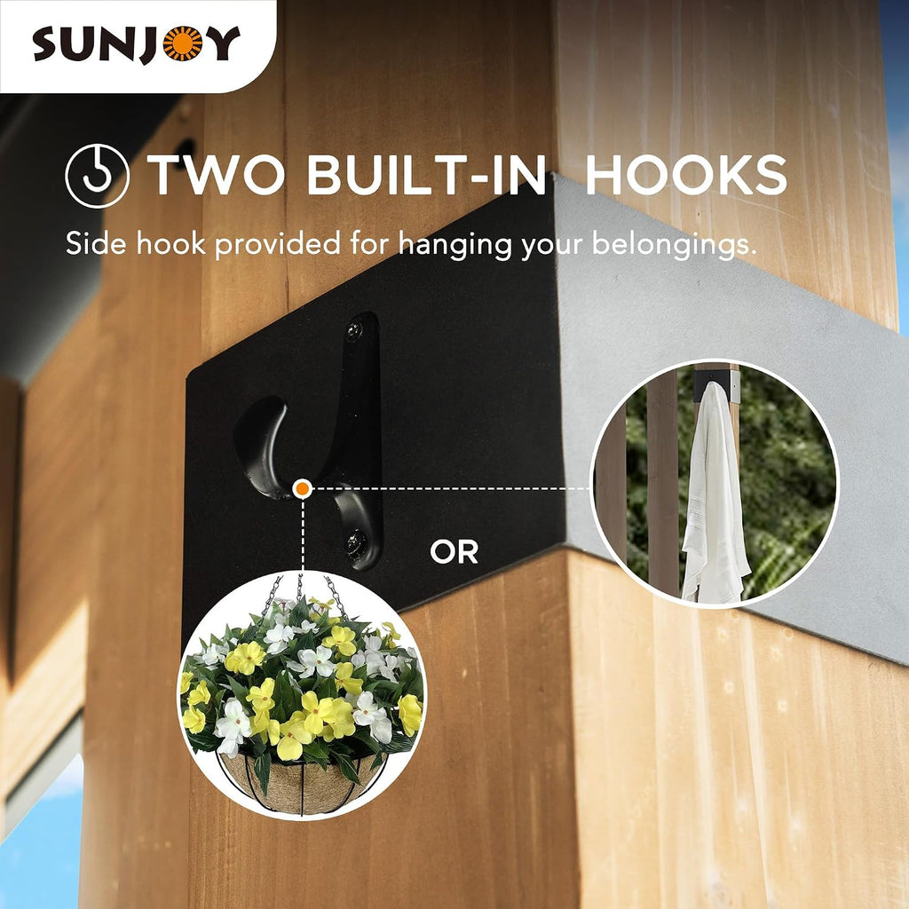 SUNJOY 11x11ft. Cedar Wood Gazebo with Six 5.5x5.5 in. Heavy Posts, Permanent Hard Top Pavilion with Wooden Privacy Screen for Backyard Hot Tub, Ceiling Hook - Outdoor Patio, Matte Black
