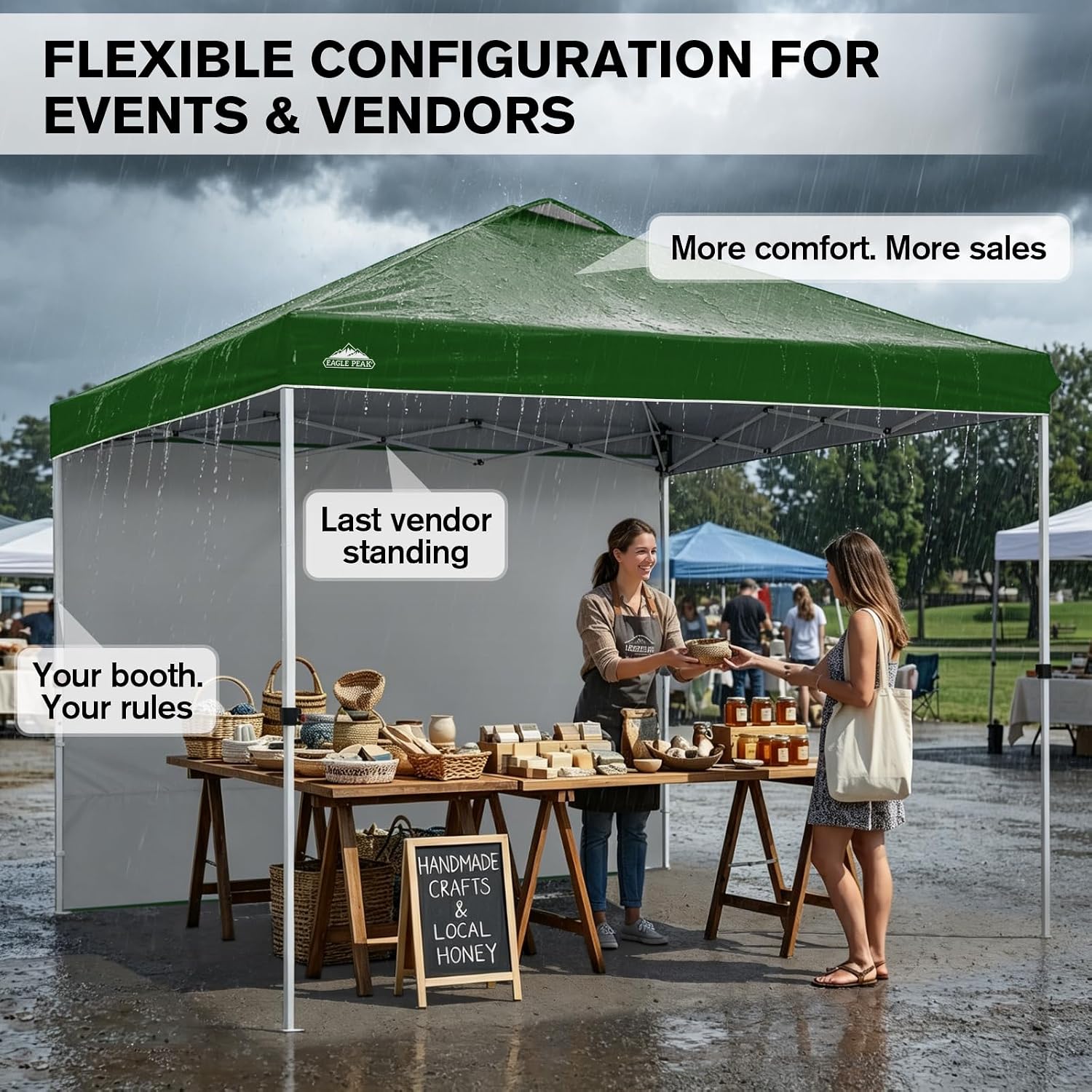 EAGLE PEAK Commercial Canopy 10x10 Pop Up Canopy Tent with 1 Sidewall, Easy Setup Heavy Duty Instant Event Shelter for Vendors & Markets, Outdoor Sun Shade, Green