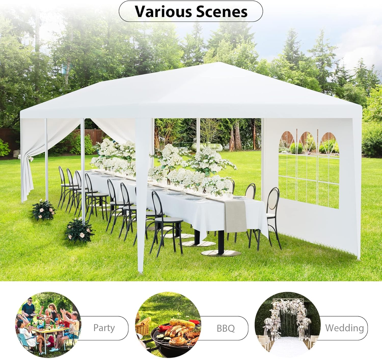 HomGarden 10'x30' Outdoor Party Tent Heavy Duty Large Backyard Canopy Tent Cater Party Favor Supplies Patio Gazebo for Outdoor Events Wedding Gatherings BBQ with Removable Sidewalls