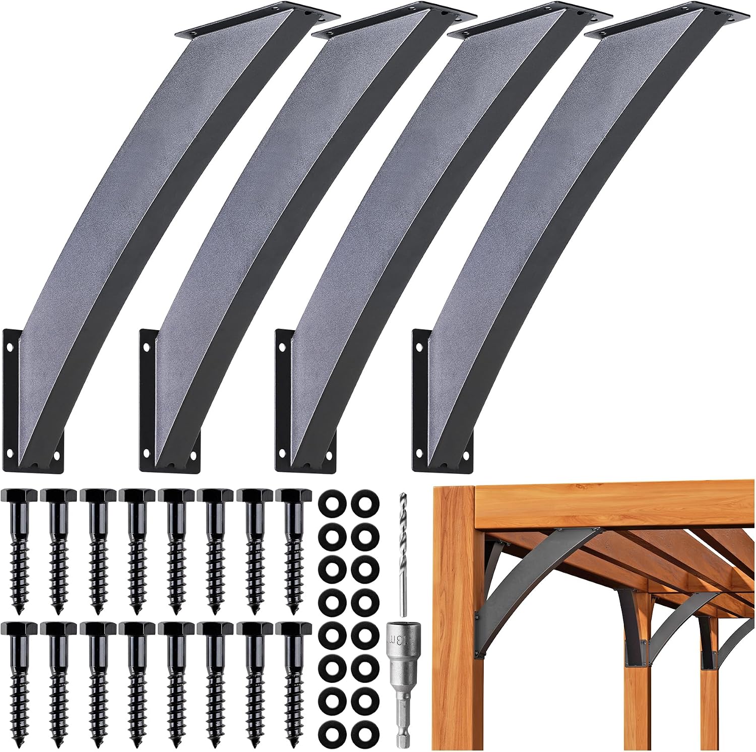 Heavy Duty 45 Degree Angle Support Bracket 2'×4' (Actual: 1.5'×3.2') Wood Beam Support Hardware Degree Post Bracket for Gazebos Pagola Porches 4Pcs