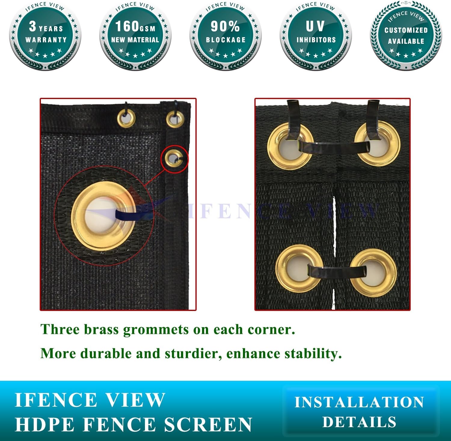 Ifenceview 3' x 1' to 3' x 100' Black Shade Cloth Fabric Fence Privacy Screen Panels Mesh Net for Construction Site Yard Garden Pergola Gazebos Railing Canopy Awning 180 GSM UV Protection (3' x 83')