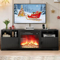 Mxtxmy Fireplace TV Stand for Television up to 80 Inch,Entertainment Center with Adjustable Shelf,Mid-Century Modern Fluted TV Stand with 23' Electric Fireplace,Media Console for Living Room,Bedroom