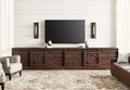WAMPAT 118' Wide Modern Farmhouse 2 in 1 TV Stand for up to 130' TVs,Faux Bark Finish Wood Entertainment Center with 8 Drawers and Sliding Barn Doors for Living Room, Rustic Brown