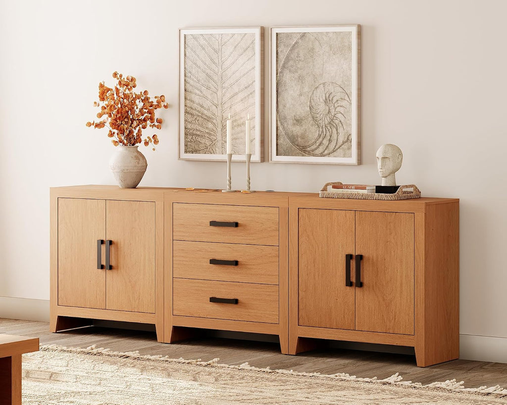WAMPAT TV Stand for TVs up to 85 Inch, 3-Piece Modular Entertainment Center with Drawers and Doors, Farmhouse Media Console for Living Room, Bedroom, Home Theater, Mocha