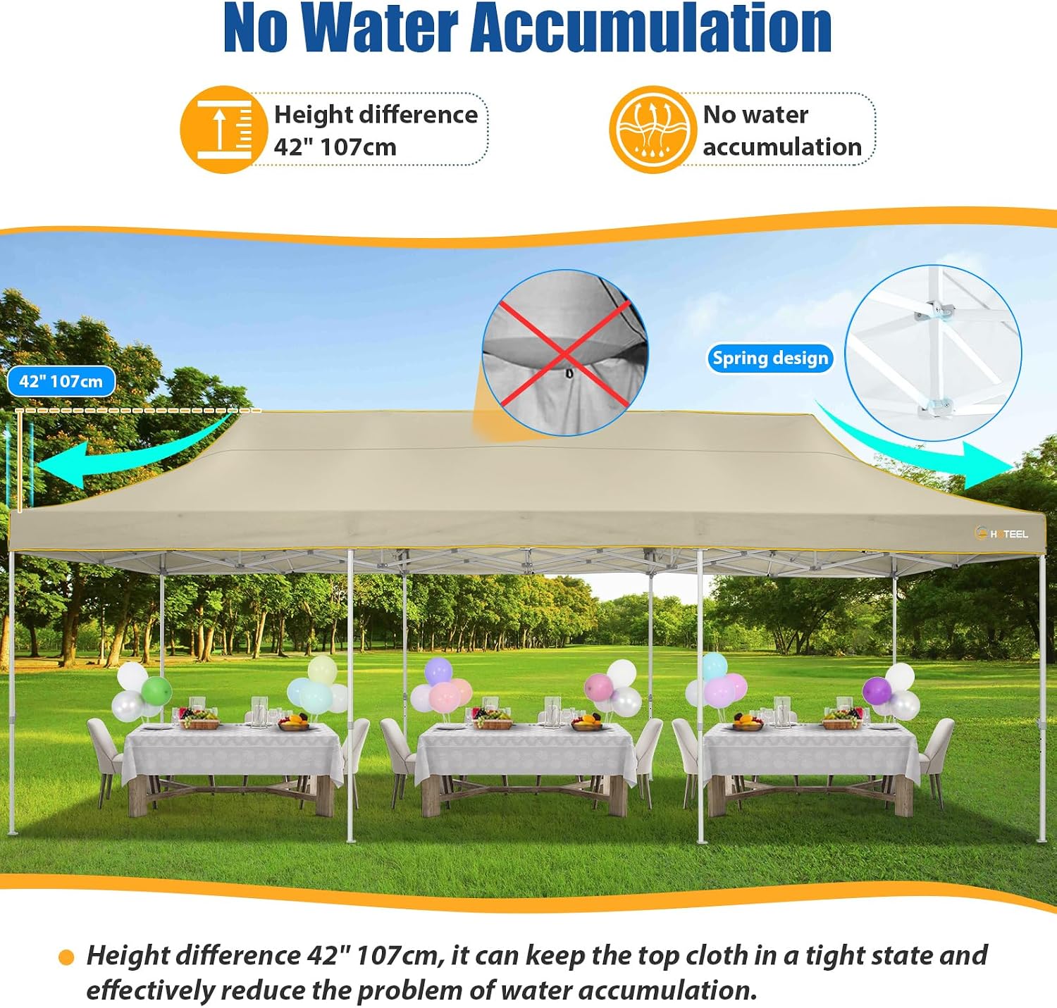 HOTEEL 10x30 Heavy Duty Pop up Canopy Tent Without Sidewalls, Easy Setup Outdoor Commercial Instant Tent for Parties Wedding Event, with Portable Bag, Khaki(Hexagonal Frame)