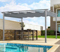 HAPPATIO 12' X 12' Wood-Grain Retractable Pergola with Sun Shade Canopy, Patio Aluminum Frame Shelter for Backyards, Gardens, Porch, Includes Ground Studs and Expansion Screws (Grey)