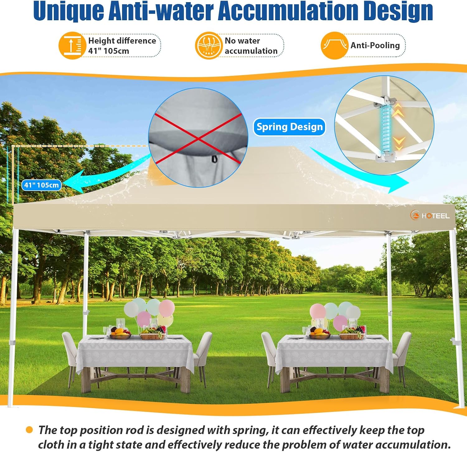 HOTEEL 10x15 Pop up Canopy Tent for Parties, Heavy Duty Easy Setup Tent Without Sidewalls, Outdoor Commercial Instant Gazebo for Wedding Event, with Roller Bag & Sand Bags, Khaki(Hexagonal Frame)