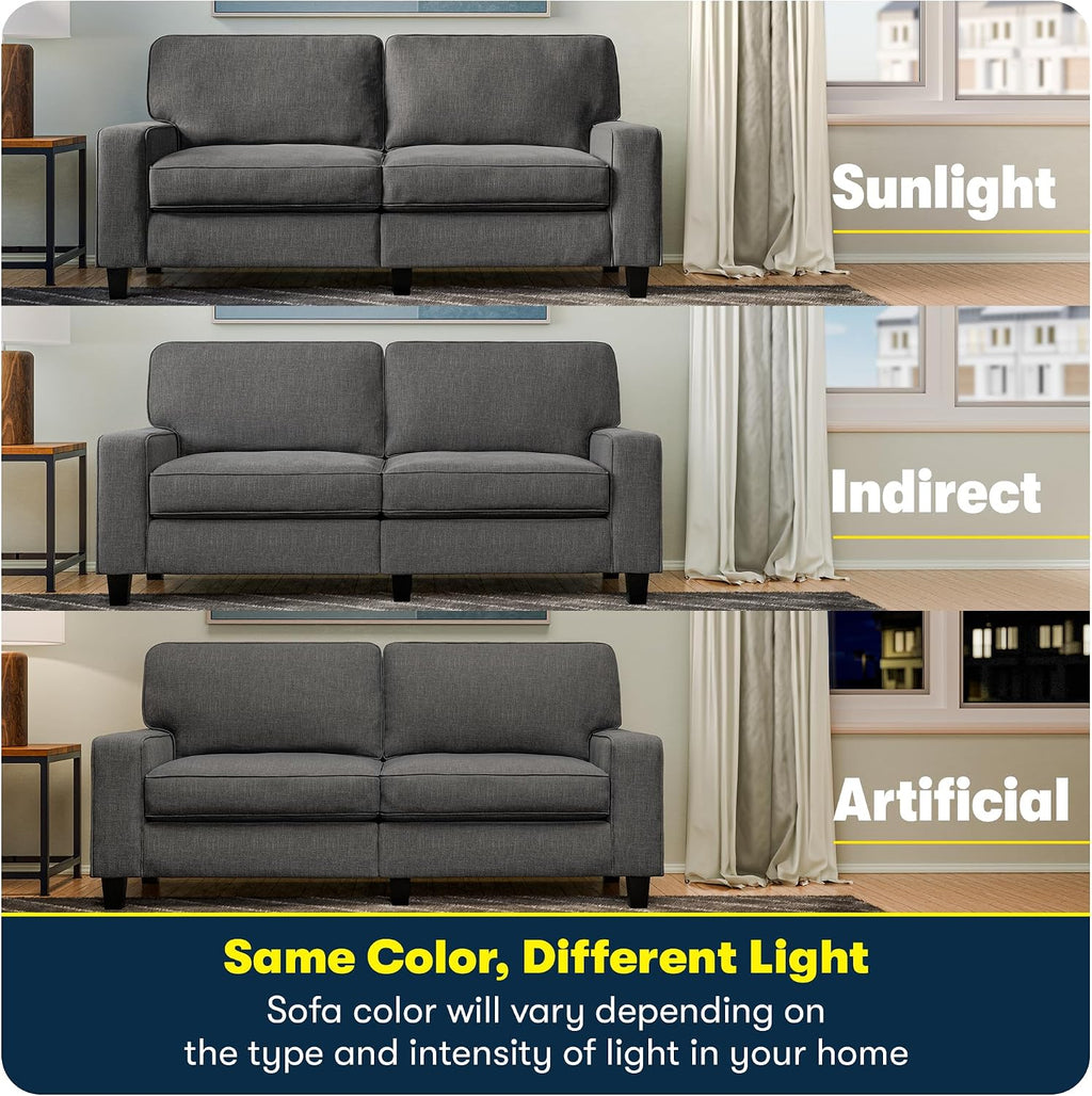 Serta Palisades 61' Track Arm Sofa, Easy Care Polyester, Soft Pillow Back, Pocket Coil Seat Cushions, Removable Covers, Loveseat or Couch for Small Spaces, Living Rooms or Bedrooms, Gray