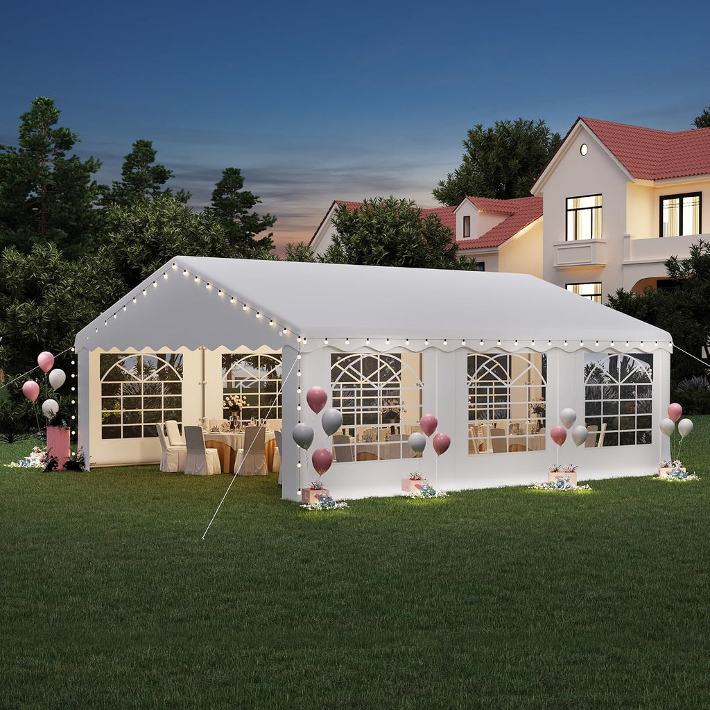 EROMMY 20X20FT Party Tent, White Outdoor Wedding Canopy with Removable Sidewalls and Church Windows, Heavy Duty Pavilion Shelter for Events, Celebrations, and Gatherings