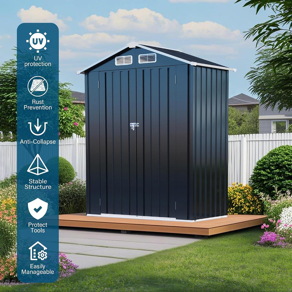 Metal Storage Shed, 5X3 FT Lockable Outdoor Tool Shed with Air Vent, Galvanized Steel Garden Shed for Backyard, Patio, Garden, Bike Storage or Outdoor Use, Grey