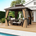 Tangkula 10x10 FT Hardtop Gazebo, Aluminum Frame Permanent Pavilion with Curtains, Netting, Heavy-Duty Double-Tier Galvanized Metal Roof, Outdoor Gazebo for Patios Garden Deck Lawn Backyard