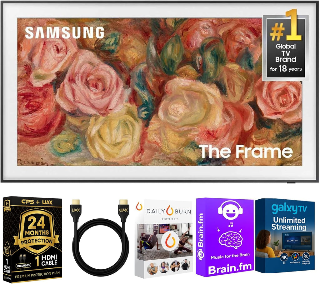 Samsung 43-Inch The Frame LS03D QLED 4K Smart TV Bundle, Quantum HDR, Art Mode, Slim Fit Wall Mount, Alexa Built-in w/AUX HDMI Cable, CPS 12-Month Protection, Streaming Bundle