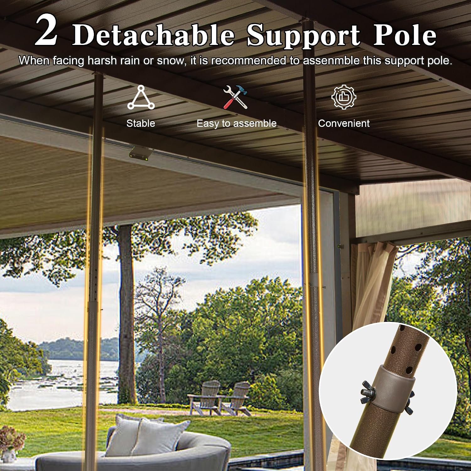 Domi 12x20FT Lean to Gazebo, Aluminum Wall Mounted Gazebo with Sloping Galvanized Steel Roof, Curtains and Netting, Outdoor Permanent Shelter for Patio, Deck, Garden, Backyard