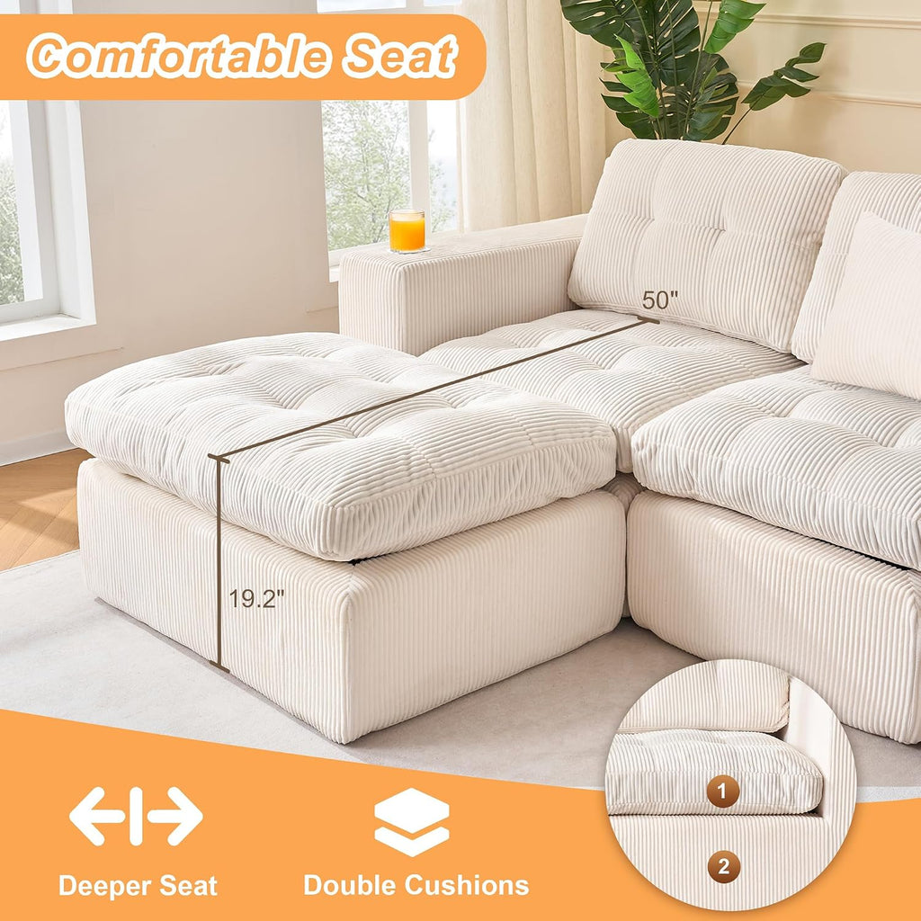 108' Modular Sectional Sofa, Cloud Sectional Couch with Deep Seat, Modern Modular L-Shape Sofa Couch with Chaise,Upholstered Couches for Living Room Bedroom (Light Beige)