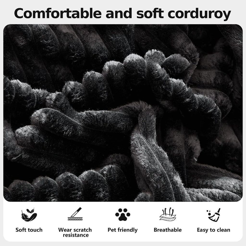 CHORRO107''Sectional Cloud Couch for Livingroom,Modular Corduroy Boneless Couch, U-Shaped Sofa with Chaise and Pillows,4-Deep Seat Sectional Sofa with 2 Ottoman,No Assembly(Black)