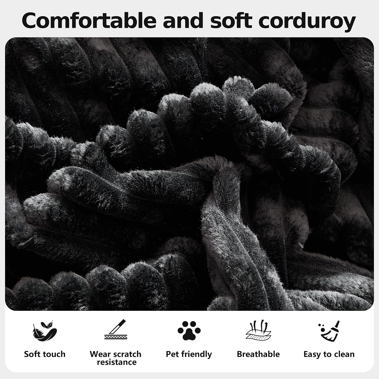 CHORRO107''Sectional Cloud Couch for Livingroom,Modular Corduroy Boneless Couch, U-Shaped Sofa with Chaise and Pillows,4-Deep Seat Sectional Sofa with 2 Ottoman,No Assembly(Black)