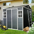 8x6 ft Outdoor Resin Storage Shed with Floor, Waterproof Plastic Tool Shed with Lockable Door and Two Windows, All-Weather Tool Sheds for Backyard, Patio, Lawn, Garden (Black, 8 x6 ft)