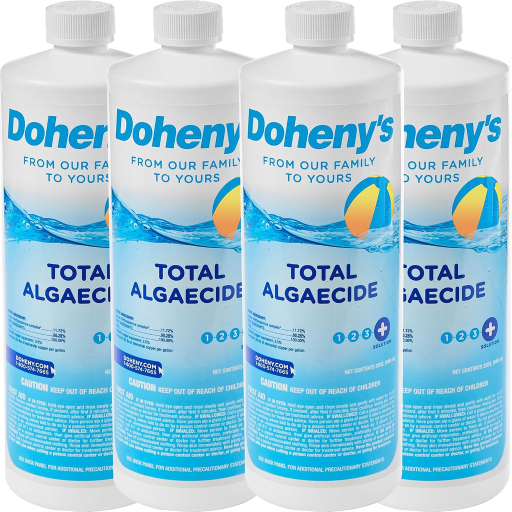 Doheny's Total Algaecide | 100% Professional-Grade | Extra Strength & Effective Against All Types of Algae | Non-Foaming & Non-Staining Formula | 90-Day Prevention | Set of (4) - 32 Ounce Bottles