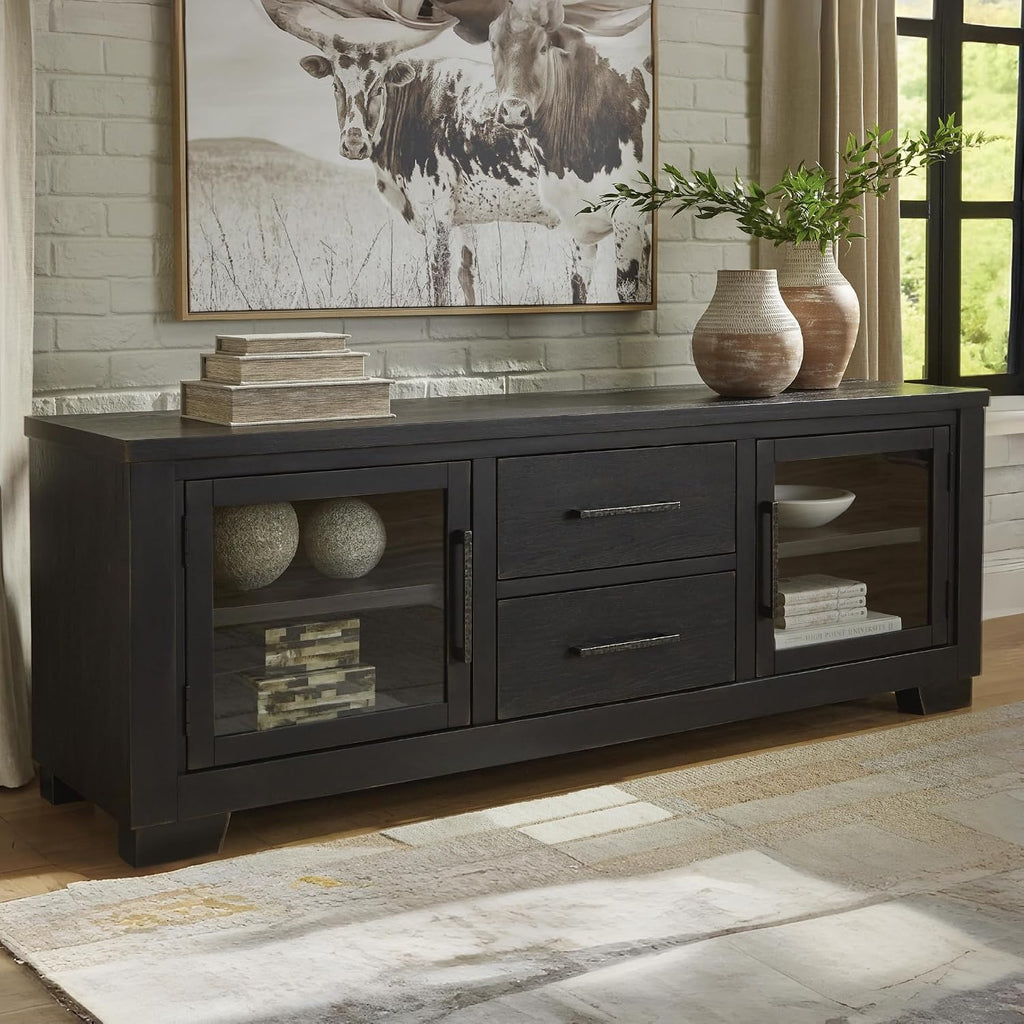 Signature Design by Ashley Galliden Urban 2-Drawer 80' TV Stand for TVs up to 91' with Adjustable Shelves, Cabinets, Cord Openings, Black