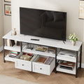 GarveeHome Rustic 71 in TV Stand for TVs Up to 75', Industrial Media Console with 2 Drawers and Open Storage Shelves, Sturdy Metal Frame Entertainment Center, White