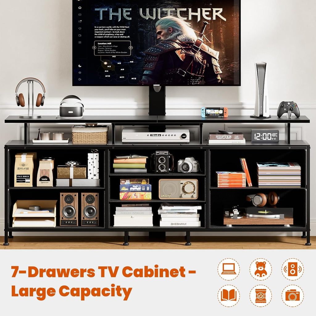 REAHOME TV Stand with Mount, 63' Entertainment Center for 32/45/55/60/65/70 inch TVs, Media Console Table with 7 Drawers, Height Adjustable Mount, Dresser TV Stand for Living Room, Carbon Fiber Black