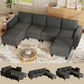 Modular Sectional Couches for Living Room, 110' U Shaped Sectional Sofa Couch with Adjustable Backrest, 6 Seat Linen Cloud Couch Sectionals with Storage Ottoman for Apartment (Dark Grey)