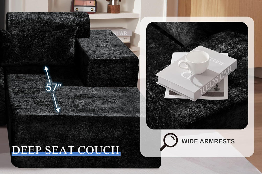 HABUTWAY 105' L-Shape Modular Sectional Sofa Couch for Living Room,No Assembly Required,Modular Comfy Sofa with Deep Seat for Living Room Bedroom,Luxury Distressed Velvet(Right,Black)