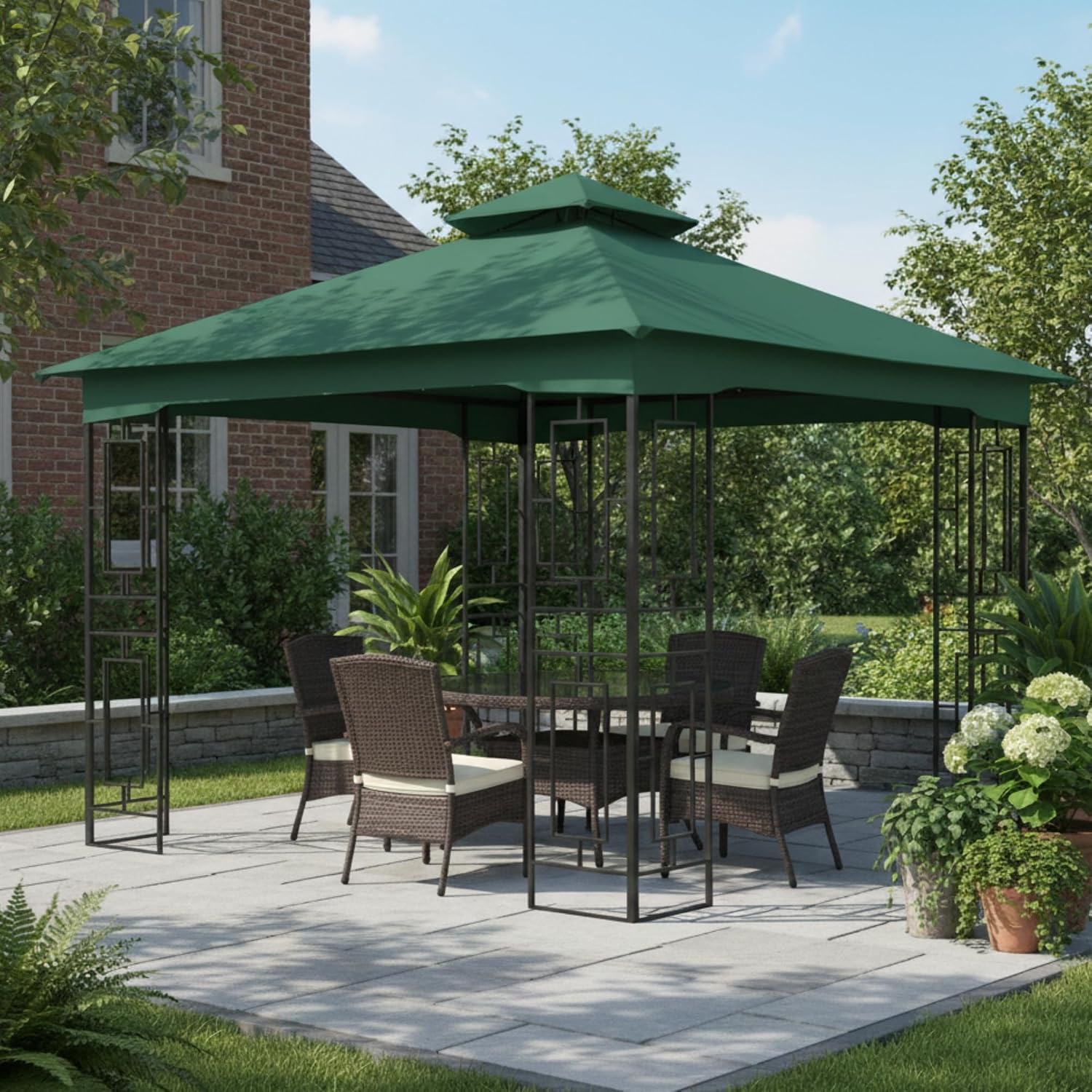Garden Winds Reinforced RipLock 350 Replacement Canopy Top Cover Compatible with Garden Treasures 10' x 10' Gazebo Model L-GZ724PST-B - Green