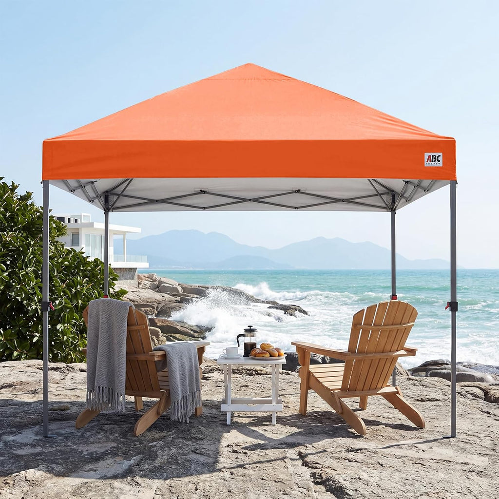 ABCCANOPY 10x10 Pop Up Canopy Tent, Easy Setup Instant Shelter with Wheeled Bag, Heavy Duty Outdoor Canopy for Beach, Market, Backyard, UV Protection, Outdoor Weather Protection (Orange, 10x10)