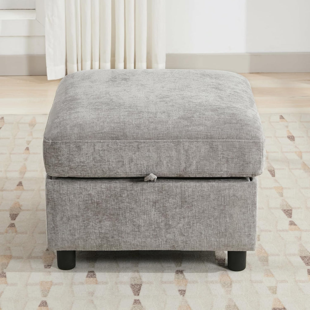 WUTUTUEE 25'Square Storage Ottoman Module for Modular Sectional Sofa, Living Room Coffee Table Sectional Ottoman Footrest for Convertible Couch, Chenille Light Grey