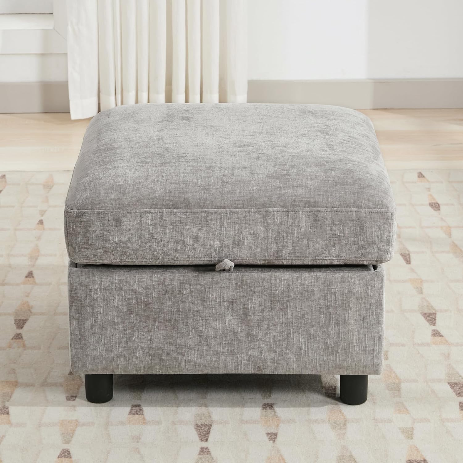 WUTUTUEE 25'Square Storage Ottoman Module for Modular Sectional Sofa, Living Room Coffee Table Sectional Ottoman Footrest for Convertible Couch, Chenille Light Grey
