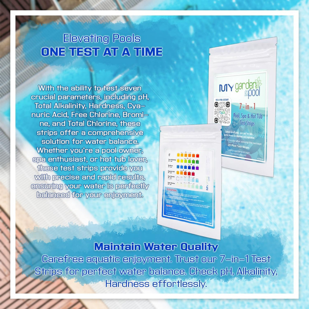 Yellow Out Swimming Pool Chlorine Shock Enhancing Treatment - 20 lbs, 24-Hour Algae Removal with My Garden Pool 20 Ct. Test Strips & Scum Sponge Flower Oil-Absorbing Sponge for Hot Tubs and Pools