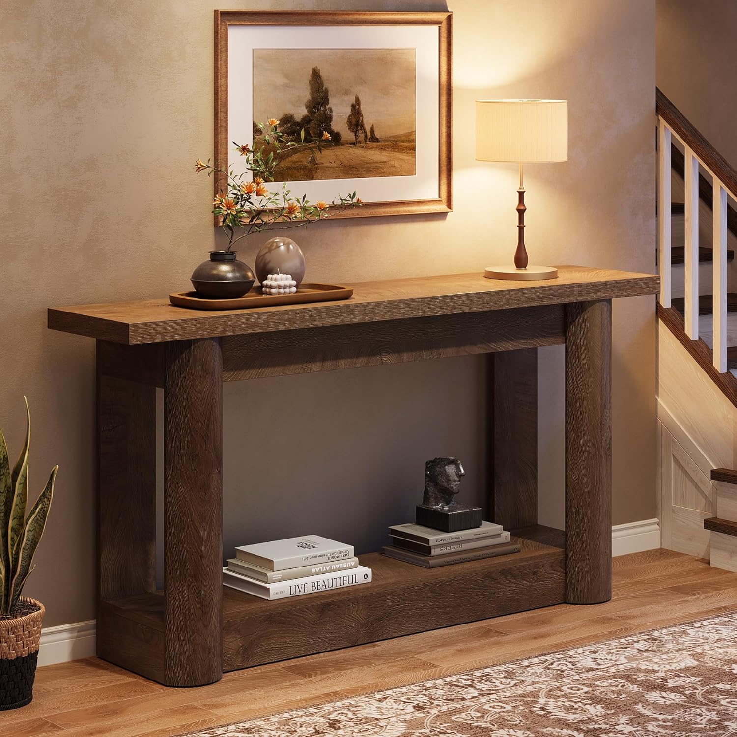Tribesigns 63-Inch Farmhouse Console Table, 2-Tier Storage Sofa Table Behind The Couch, Narrow Long Entryway Furniture for Home Hallway, Entrance, Living Room, Brown