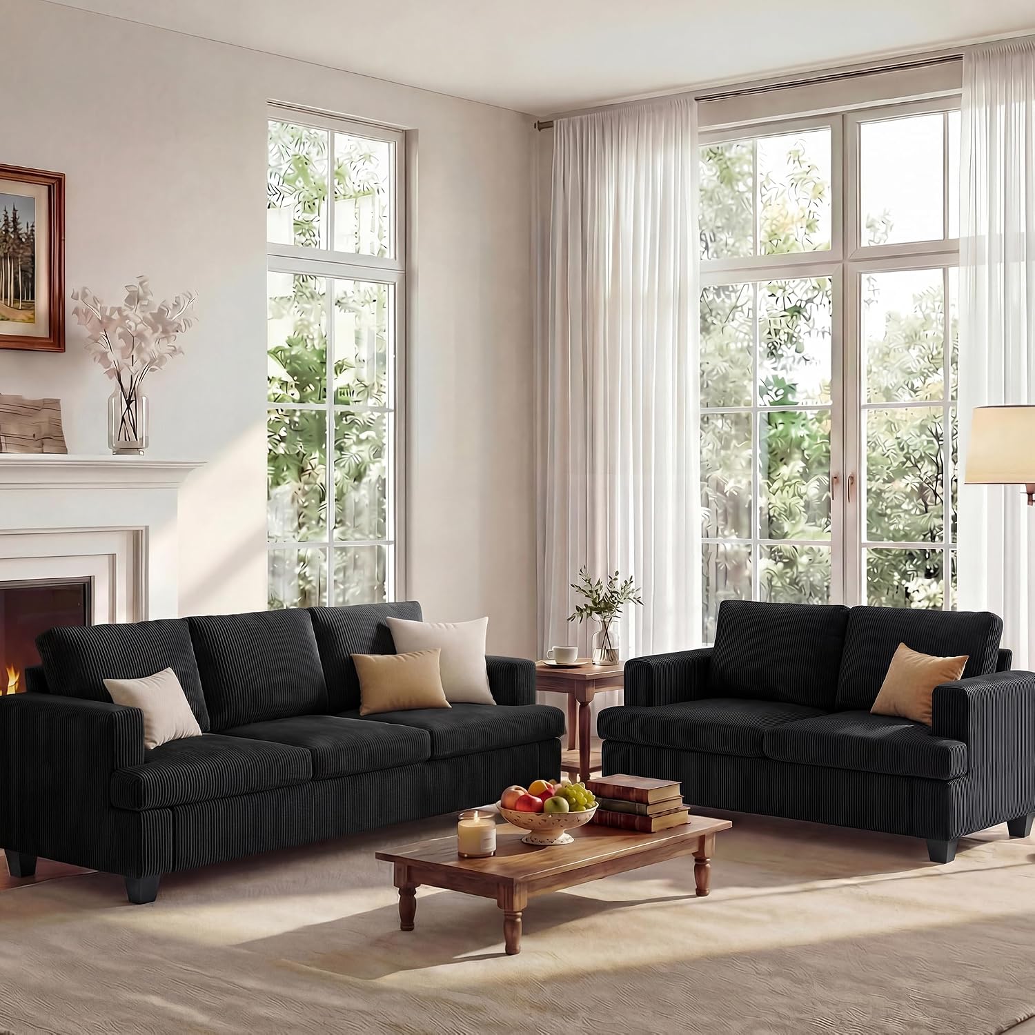 Apicizon 89' Dark Grey Couch for Living Room, Comfy Clound Couch 3 Seater Sofa, Dark Grey Modern Sofa with Removerable Cover for Bedroom, Corduroy