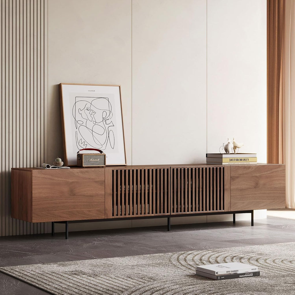 Mid Century Modern TV Stand for 70 Inch TVs, 70.87' Walnut Console with Ample Storage – Stylish Entertainment Center for Living Room or Bedroom
