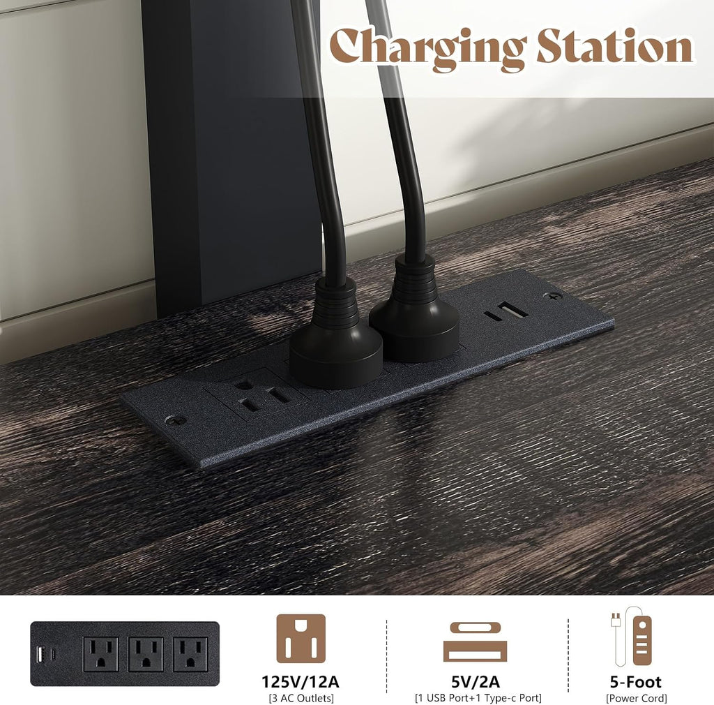 AMERLIFE 70' Fireplace TV Stand with Mount, Farmhouse Entertainment Center with 30' Electric Fireplace & Power Outlets for 32 to 70 inch TVs, Black Oak