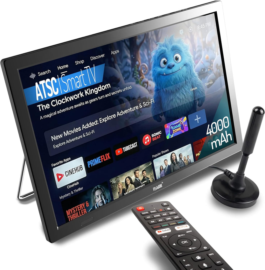 15.6' Small Smart TV,Built-in Digital Tuner,4000mAh Rechargeable Battery TV, HDMI/SD Card/USB/AV Input,LCD Screen with Stand for Car,RV,Camping
