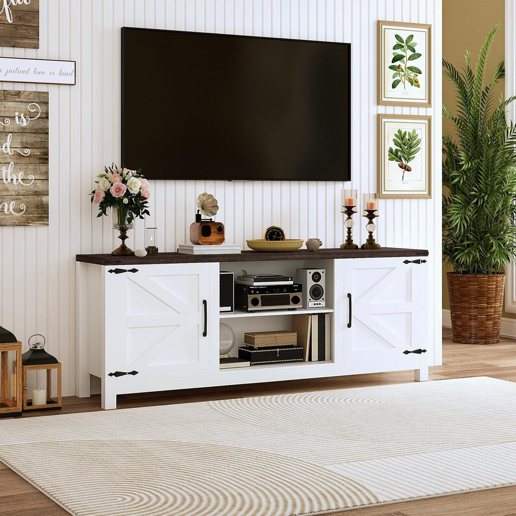 EROMMY Farmhouse 66' TV Stand, TV Console with Adjustable Shelves & Storage Cabinets for 75 Inch TV, Modern TV Stand for Living Room, Entertainment Center