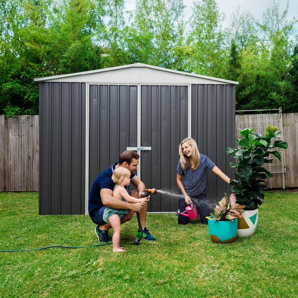 Absco Regent 10 Ft. x 12 Ft. Metal Storage Shed DIY Galvanized Steel Sheds for Tools, Bikes, Lawn & Garden Equipment, Outdoor Patio Furniture, Perfect in Backyard, Garden (Woodland Gray)