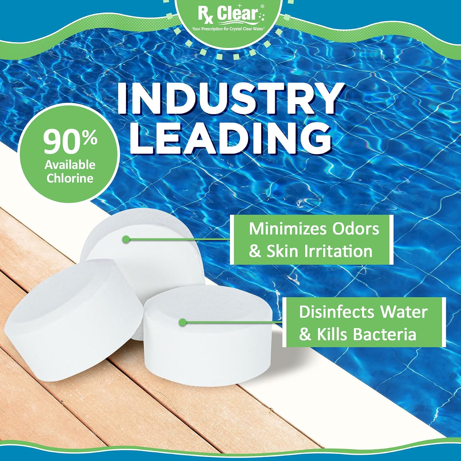 Rx Clear 1' Inch Chlorine Tabs | 25 Pounds | Use Tablets as Bactericide, Algaecide, & Disinfectant in Swimming Pools | Stabilized, Long Lasting, Slow Dissolving, & UV Protected